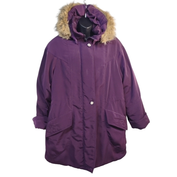 Basic Editions Women's Purple Hooded Embroidered Coat Size M - Picture 1 of 9